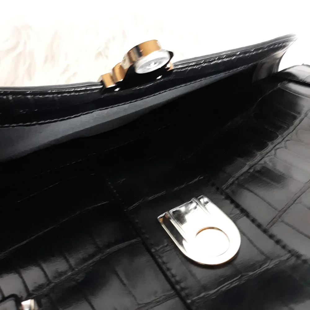 Liz Claiborne Black Croc-Embossed Tote Bag